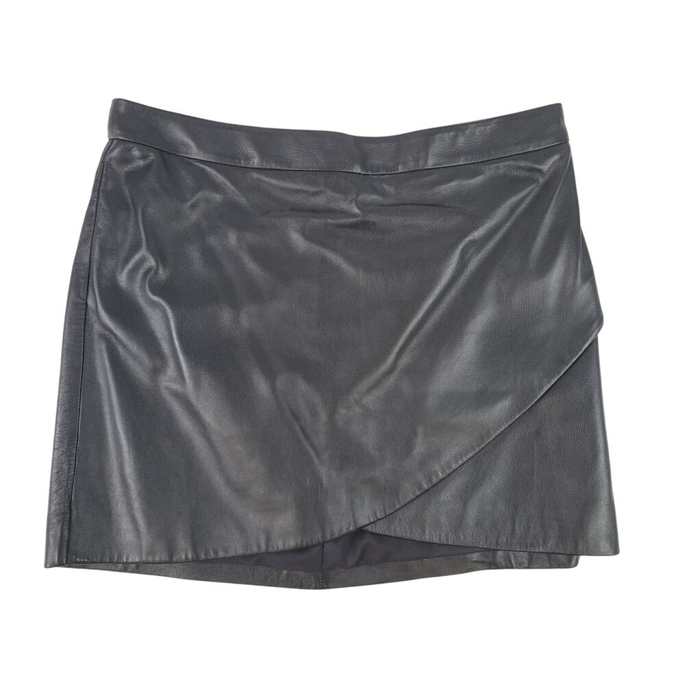 Banana Republic Black Leather Asymmetrical Wrap Mini Skirt Women's Sz 12 NWT